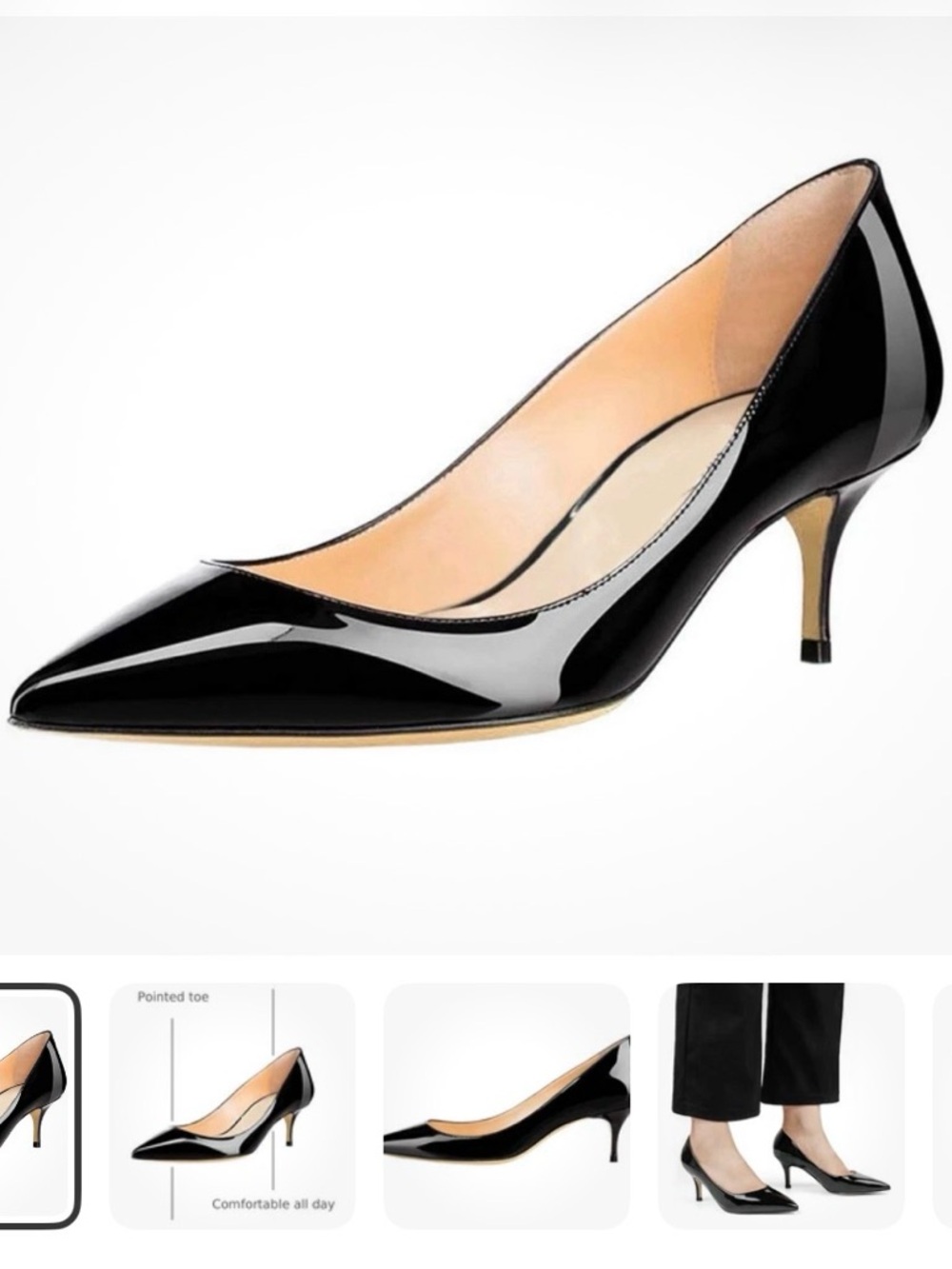 NWOT Femstep Women’s Size 7 Black Patent Leather Pointed-Toe Kitten Heel Pump